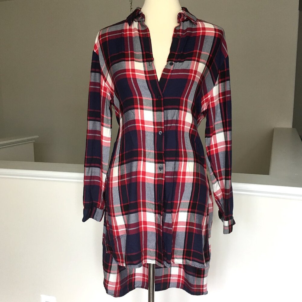 ZARA Plaid Tunic Button Down Shirt Dress Small Trafaluc Tartan Printed Belted - Picture 3 of 12